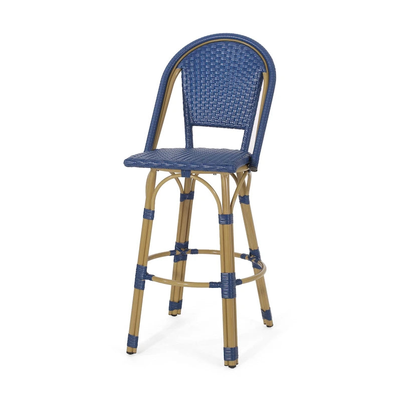 29,5 Tabourets de bar français en rotin synthétique et aluminium pour extérieur, lot de 2