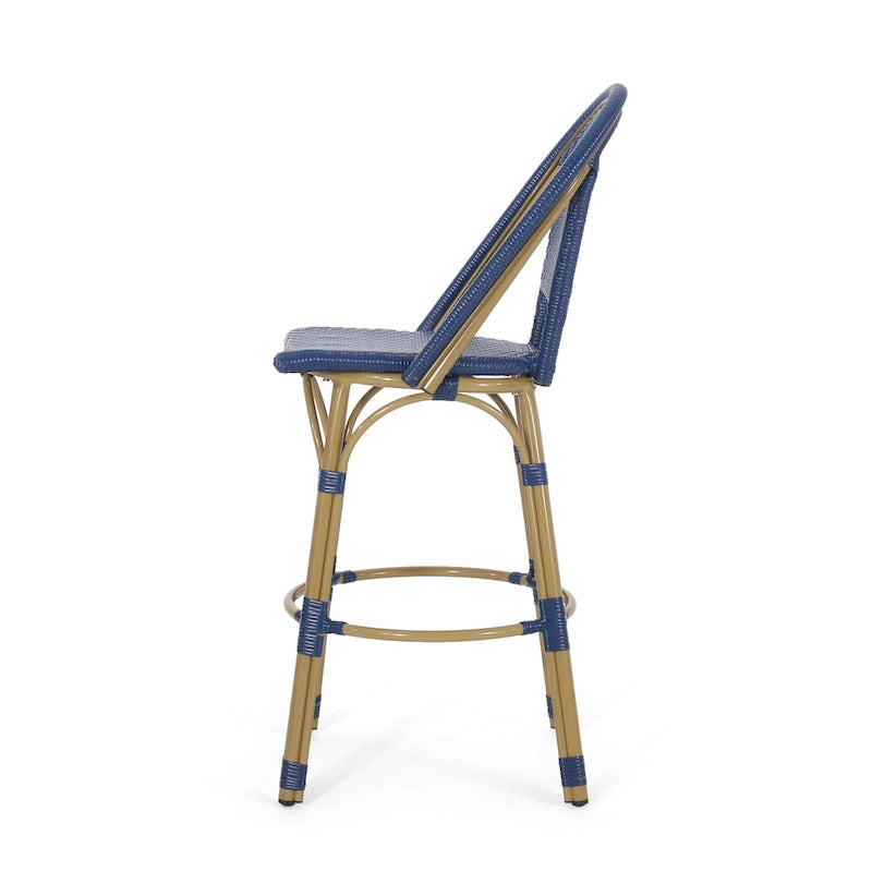 29,5 Tabourets de bar français en rotin synthétique et aluminium pour extérieur, lot de 2