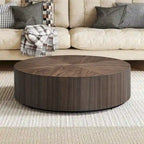 35.43 Modern Round Coffee Table with Solid Wood Base, Wood Grain Top, Ideal for Living Room, Bedroom, Apartment