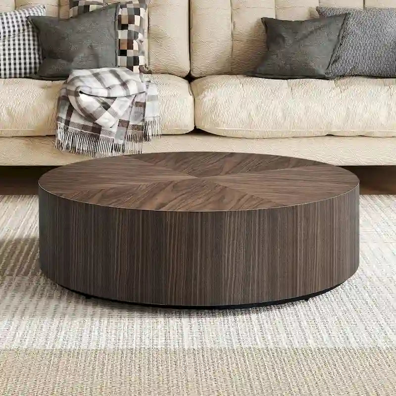 35.43 Modern Round Coffee Table with Solid Wood Base, Wood Grain Top, Ideal for Living Room, Bedroom, Apartment