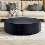 Table basse ronde moderne de 35,43 po avec base en bois massif, plateau en grain de bois, idéale pour salon, chambre à coucher, appartement