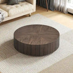 Table basse ronde moderne de 35,43 po avec base en bois massif, plateau en grain de bois, idéale pour salon, chambre à coucher, appartement