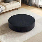 Table basse ronde moderne de 35,43 po avec base en bois massif, plateau en grain de bois, idéale pour salon, chambre à coucher, appartement
