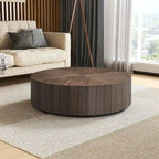 Table basse ronde moderne de 35,43 po avec base en bois massif, plateau en grain de bois, idéale pour salon, chambre à coucher, appartement
