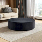 Table basse ronde moderne de 35,43 po avec base en bois massif, plateau en grain de bois, idéale pour salon, chambre à coucher, appartement
