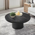 Table basse ronde de 35,98 pouces avec base à pieds cylindriques, placage grain de bois, adaptée pour la chambre à coucher, le salon, le balcon et le bureau