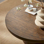 Table basse ronde de 35,98 pouces avec base à pieds cylindriques, placage grain de bois, adaptée pour la chambre à coucher, le salon, le balcon et le bureau
