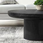Table basse ronde de 35,98 pouces avec base à pieds cylindriques, placage grain de bois, adaptée pour la chambre à coucher, le salon, le balcon et le bureau