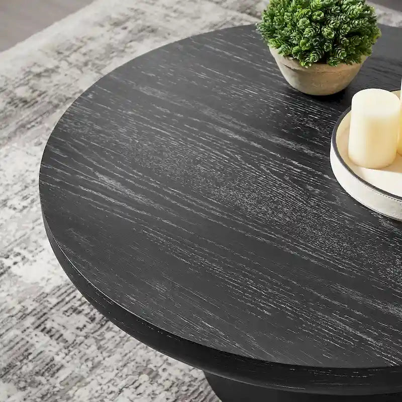 Table basse ronde de 35,98 pouces avec base à pieds cylindriques, placage grain de bois, adaptée pour la chambre à coucher, le salon, le balcon et le bureau