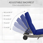 Bain de soleil Outsunny, chaise longue d'extérieur en rotin PE avec coussins, dossier réglable sur 5 niveaux et roulettes