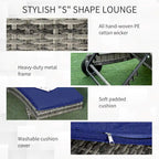 Bain de soleil Outsunny, chaise longue d'extérieur en rotin PE avec coussins, dossier réglable sur 5 niveaux et roulettes