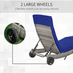 Bain de soleil Outsunny, chaise longue d'extérieur en rotin PE avec coussins, dossier réglable sur 5 niveaux et roulettes