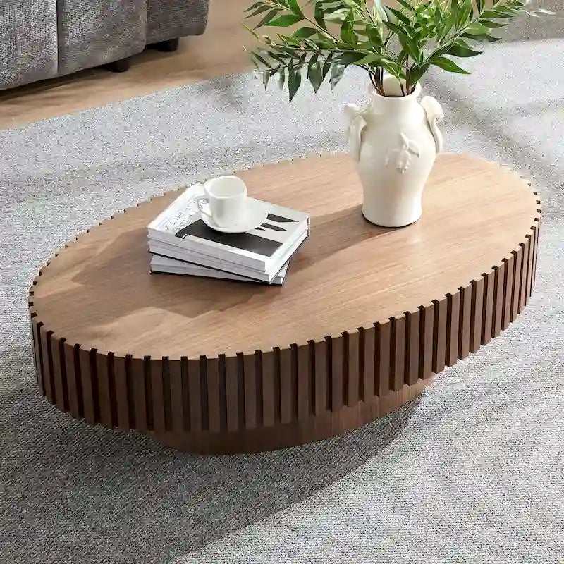 Table basse ovale de forme tambour faite à la main moderne 43,7 pouces Base robuste