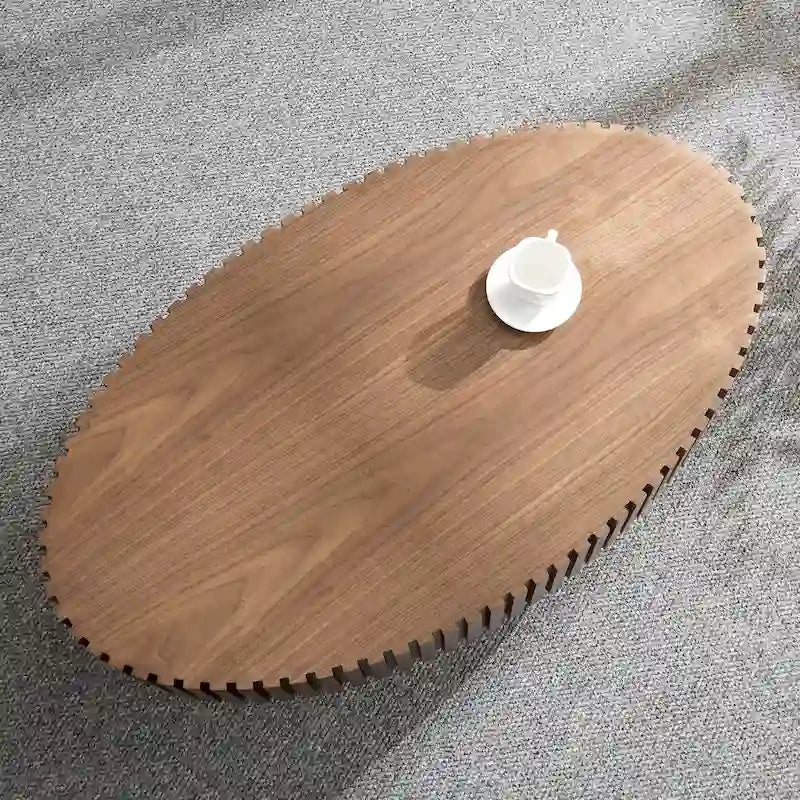 Table basse ovale de forme tambour faite à la main moderne 43,7 pouces Base robuste