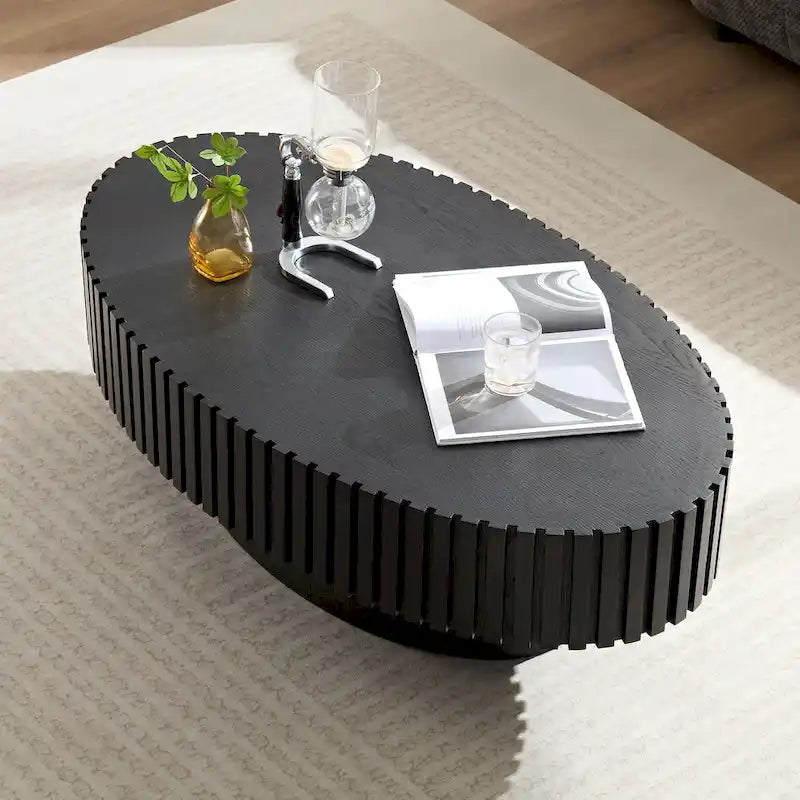 Table basse ovale de forme tambour faite à la main moderne 43,7 pouces Base robuste
