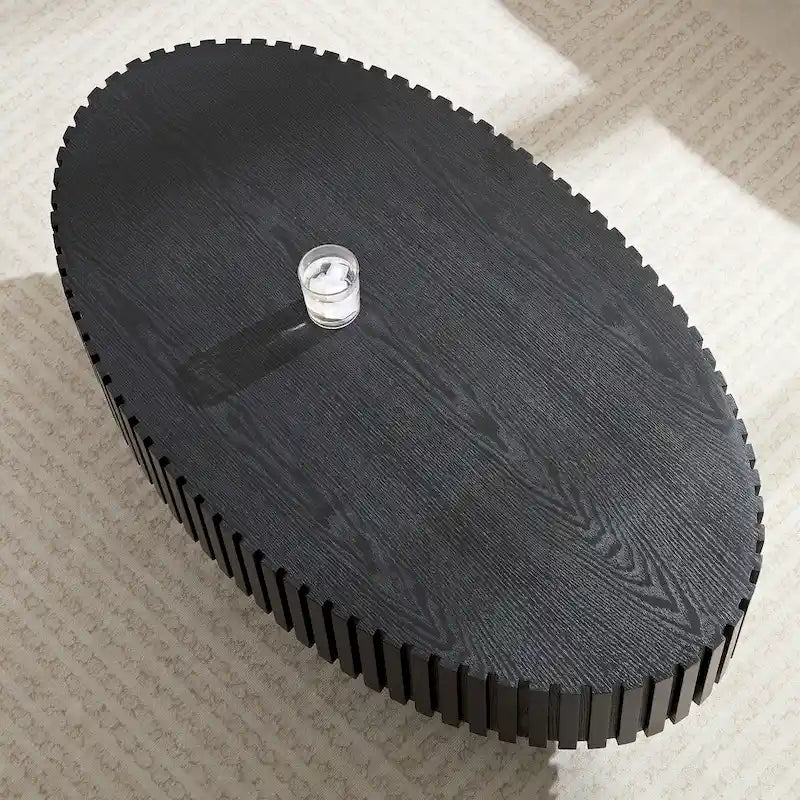 Table basse ovale de forme tambour faite à la main moderne 43,7 pouces Base robuste