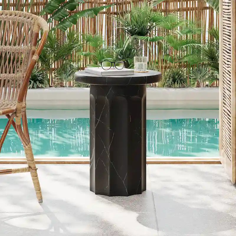 Table d'appoint moderne en marbre noir d'intérieur/extérieur Christopher Knight Home