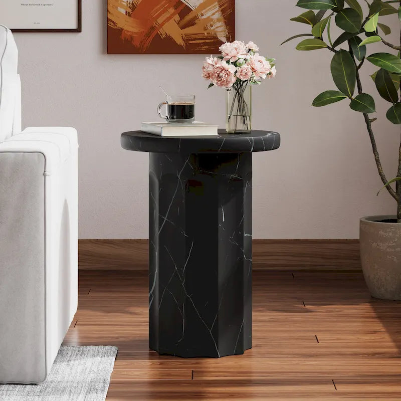 Table d'appoint moderne en marbre noir d'intérieur/extérieur Christopher Knight Home