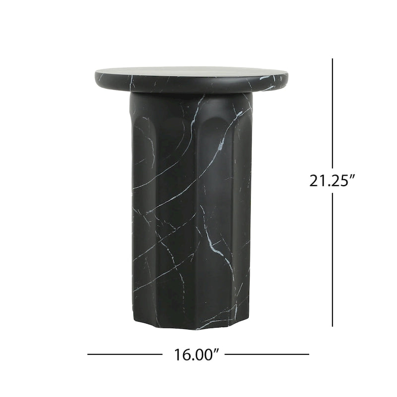 Table d'appoint moderne en marbre noir d'intérieur/extérieur Christopher Knight Home