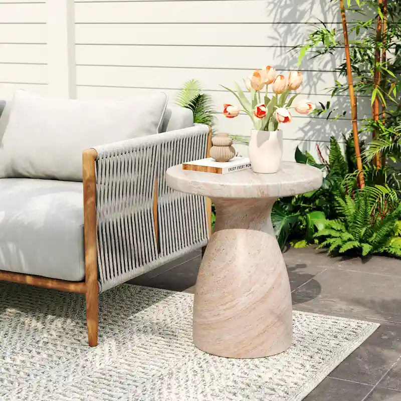 Christopher Knight Home - Table d'appoint Emilia d'extérieur en MGO et Travertin