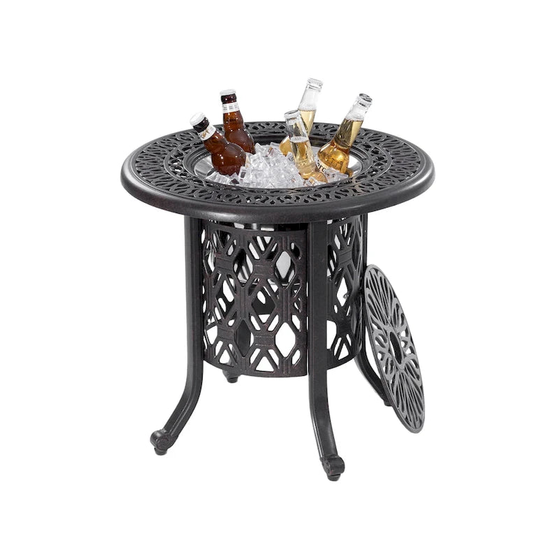 GDFStudio - Table d'appoint Todd 21 avec seau à glace amovible, cadre en aluminium moulé antirouille, finition brossée à la main
