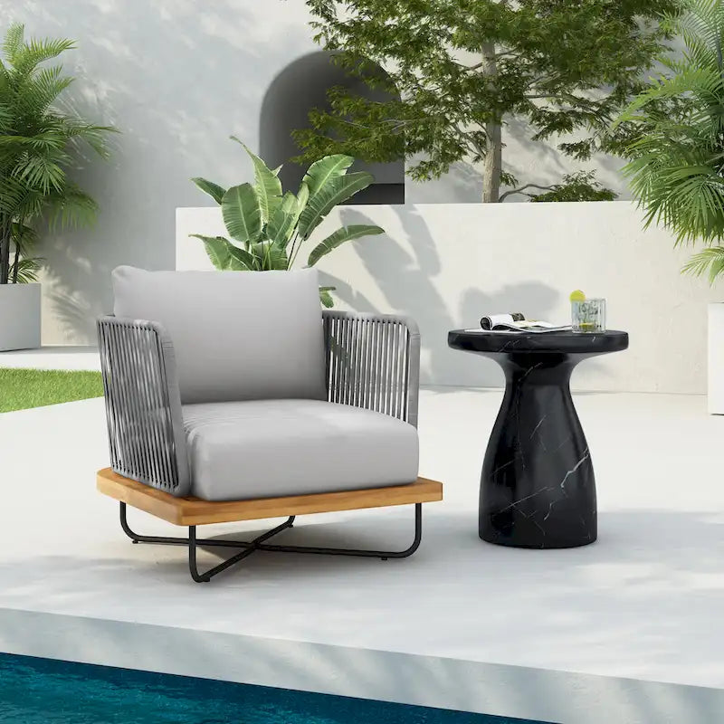Christopher Knight Home - Fauteuil d'extérieur Emerson en bois d'acacia de style côtier avec coussins