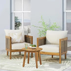 Christopher Knight Home - Ensemble de conversation d'extérieur 3 pièces Madison en bois d'acacia avec coussins à lattes