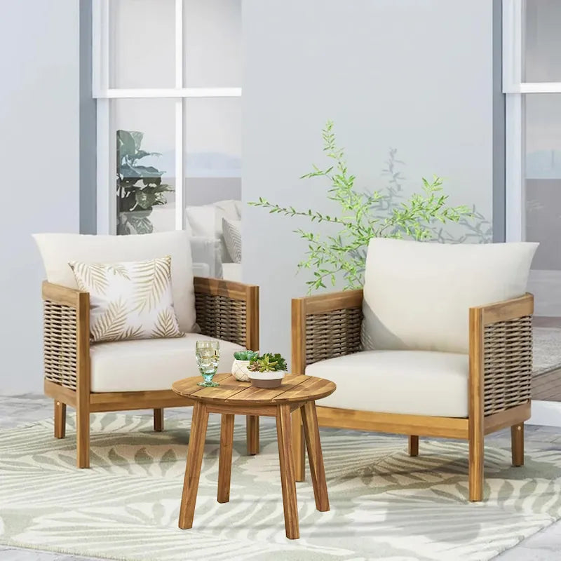 Christopher Knight Home - Ensemble de conversation d'extérieur 3 pièces Madison en bois d'acacia avec coussins à lattes