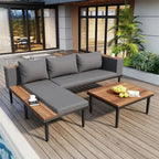 2-Piece Patio Furniture Set with Coffee Table, L-Shaped Acacia Wood Sofa with Side Table, Outdoor Conversation Set for Backyard