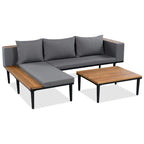 Ensemble de mobilier de patio 2 pièces avec table basse, canapé en bois d'acacia en forme de L avec table d'appoint, ensemble de conversation d'extérieur pour jardin