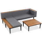 Ensemble de mobilier de patio 2 pièces avec table basse, canapé en bois d'acacia en forme de L avec table d'appoint, ensemble de conversation d'extérieur pour jardin