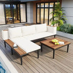 Ensemble de mobilier de patio 2 pièces avec table basse, canapé en bois d'acacia en forme de L avec table d'appoint, ensemble de conversation d'extérieur pour jardin