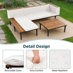Ensemble de mobilier de patio 2 pièces avec table basse, canapé en bois d'acacia en forme de L avec table d'appoint, ensemble de conversation d'extérieur pour jardin
