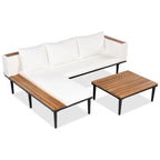 Ensemble de mobilier de patio 2 pièces avec table basse, canapé en bois d'acacia en forme de L avec table d'appoint, ensemble de conversation d'extérieur pour jardin