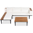 Ensemble de mobilier de patio 2 pièces avec table basse, canapé en bois d'acacia en forme de L avec table d'appoint, ensemble de conversation d'extérieur pour jardin