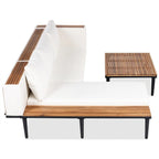 Ensemble de mobilier de patio 2 pièces avec table basse, canapé en bois d'acacia en forme de L avec table d'appoint, ensemble de conversation d'extérieur pour jardin