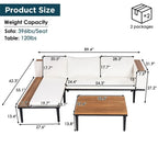 Ensemble de mobilier de patio 2 pièces avec table basse, canapé en bois d'acacia en forme de L avec table d'appoint, ensemble de conversation d'extérieur pour jardin