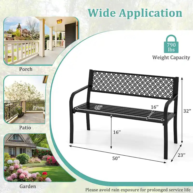 Banc de jardin extérieur Costway 50 avec dossier à treillis géométrique - Voir détails