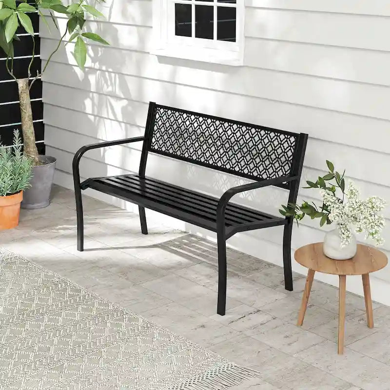 Banc de jardin extérieur Costway 50 avec dossier à treillis géométrique - Voir détails