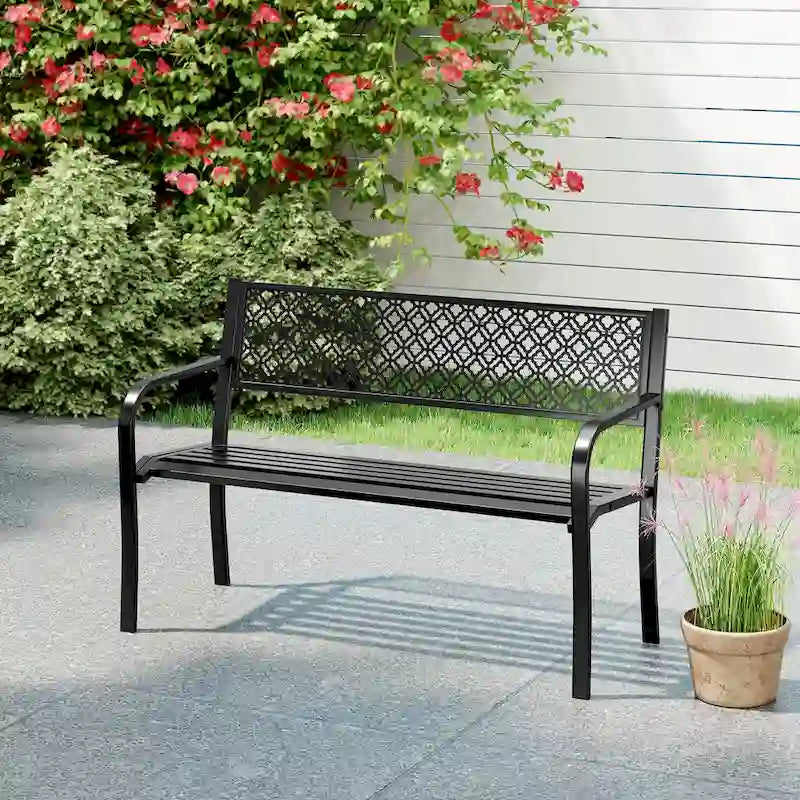 Banc de jardin extérieur Costway 50 avec dossier à treillis géométrique - Voir détails