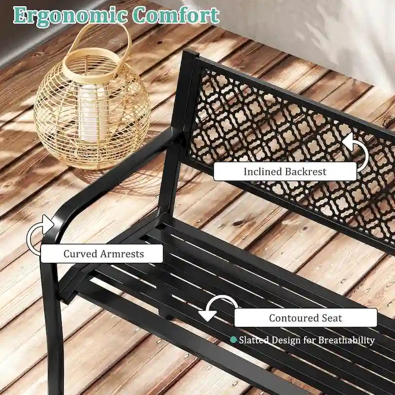 Banc de jardin extérieur Costway 50 avec dossier à treillis géométrique - Voir détails