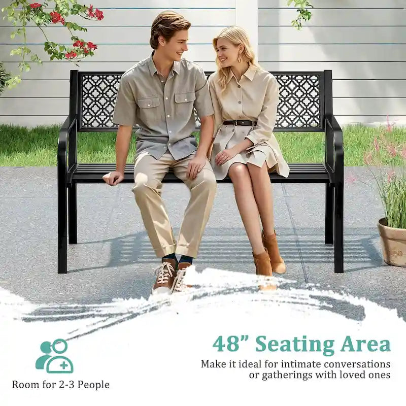 Banc de jardin extérieur Costway 50 avec dossier à treillis géométrique - Voir détails