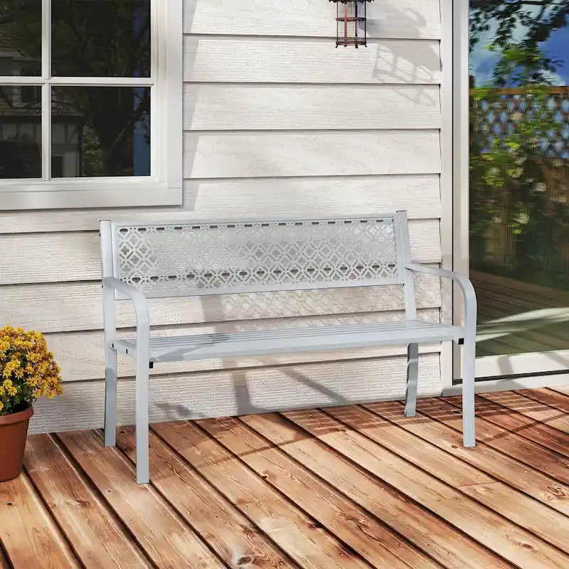 Banc de jardin extérieur Costway 50 avec dossier à treillis géométrique - Voir détails