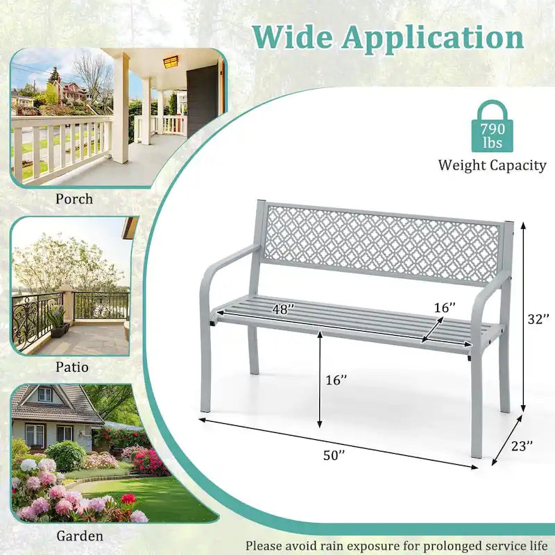 Banc de jardin extérieur Costway 50 avec dossier à treillis géométrique - Voir détails