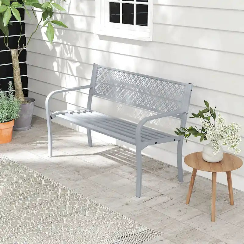 Banc de jardin extérieur Costway 50 avec dossier à treillis géométrique - Voir détails