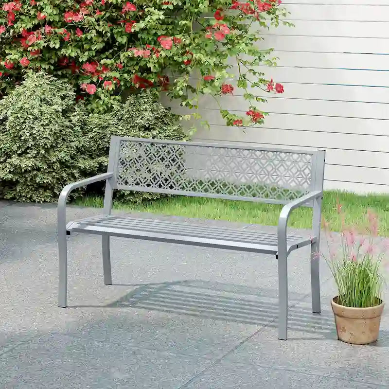 Banc de jardin extérieur Costway 50 avec dossier à treillis géométrique - Voir détails