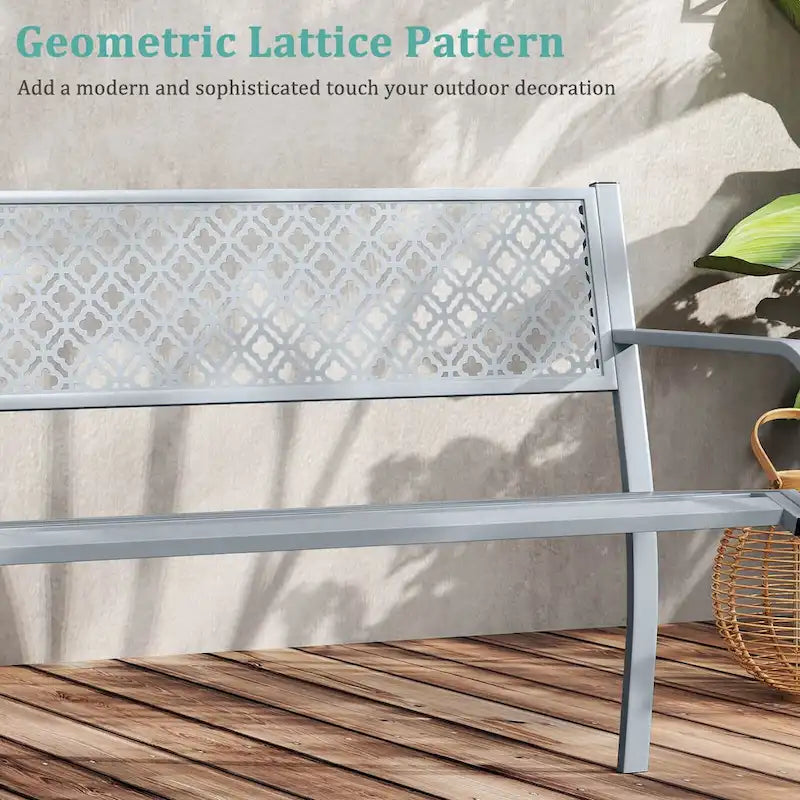 Banc de jardin extérieur Costway 50 avec dossier à treillis géométrique - Voir détails