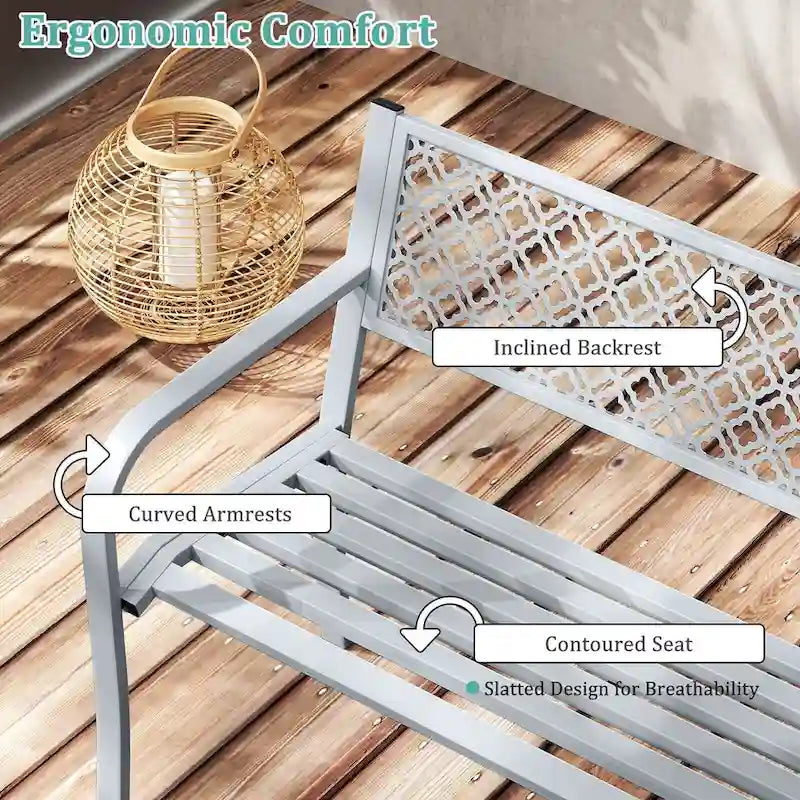 Banc de jardin extérieur Costway 50 avec dossier à treillis géométrique - Voir détails