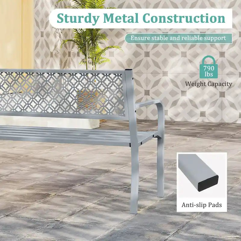 Banc de jardin extérieur Costway 50 avec dossier à treillis géométrique - Voir détails
