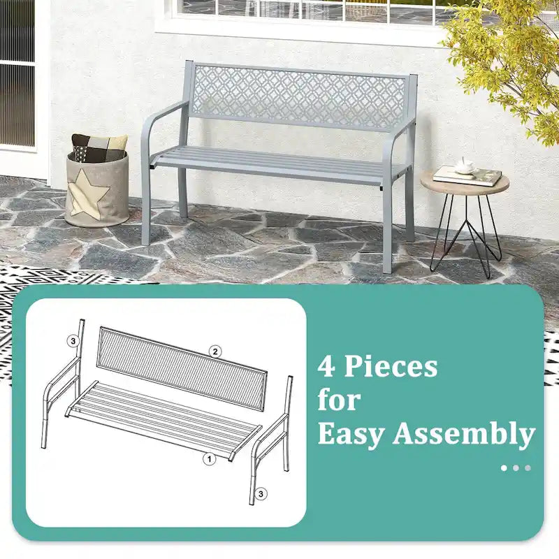 Banc de jardin extérieur Costway 50 avec dossier à treillis géométrique - Voir détails